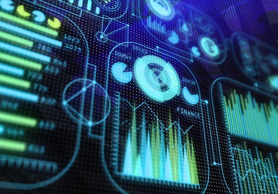 Abstract digital business interface background. Technology, future, media and finance concept. 3D Rendering